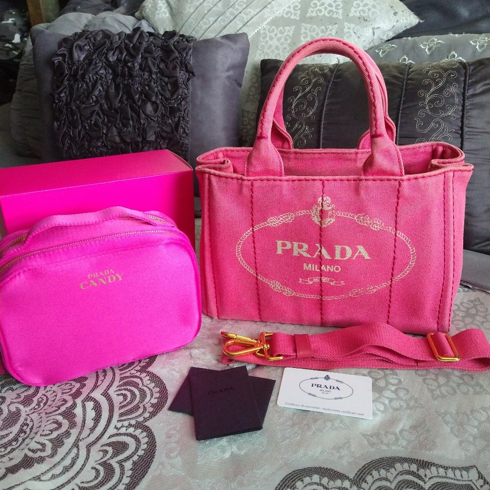 ❌SOLD❌Prada Canapa Tote Bag with Cosmetic Bag - Picture 2 of 14